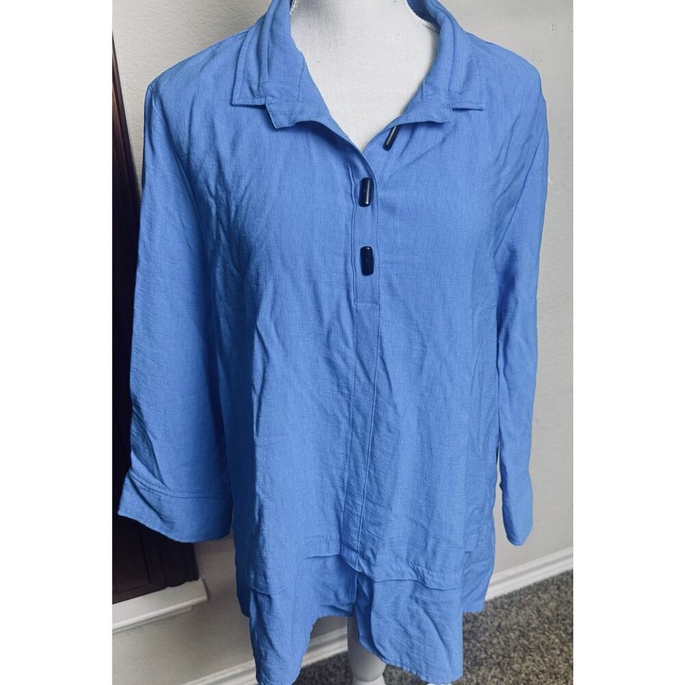 Ali Miles Sz XL Blue Tunic Top Artsy Blouse Shirt Lagenlook